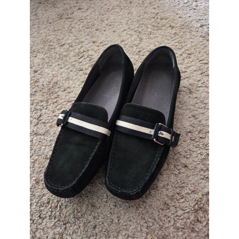 Isaac Mizrahi "Dani" Black Suede Driver Loafers Buckle Accent